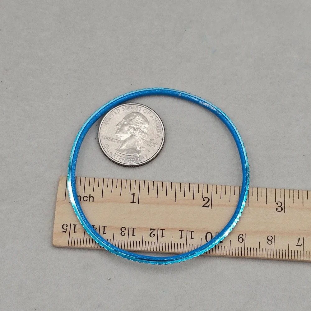 Rhinestone Bangle Bracelet + 1 Accent Bangle 2 Stackable Blue Teal Gold Tone